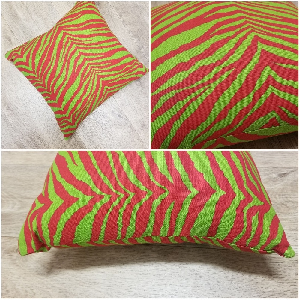 Red & Green Zebra Striped Decorative Pillow